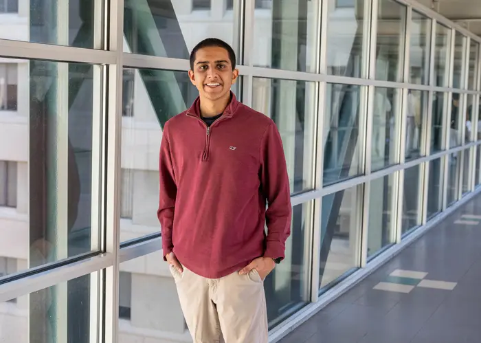 Nikash Bhardwaj standing in Newell-Simon Hall at Carnegie Mellon University