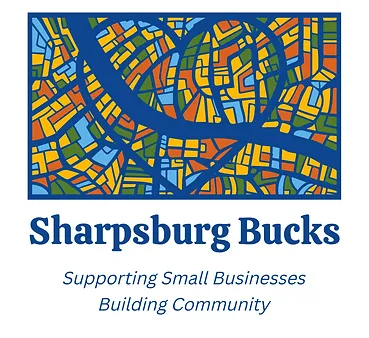 Sharpsburg Bucks text with map of Pittsburgh above it.